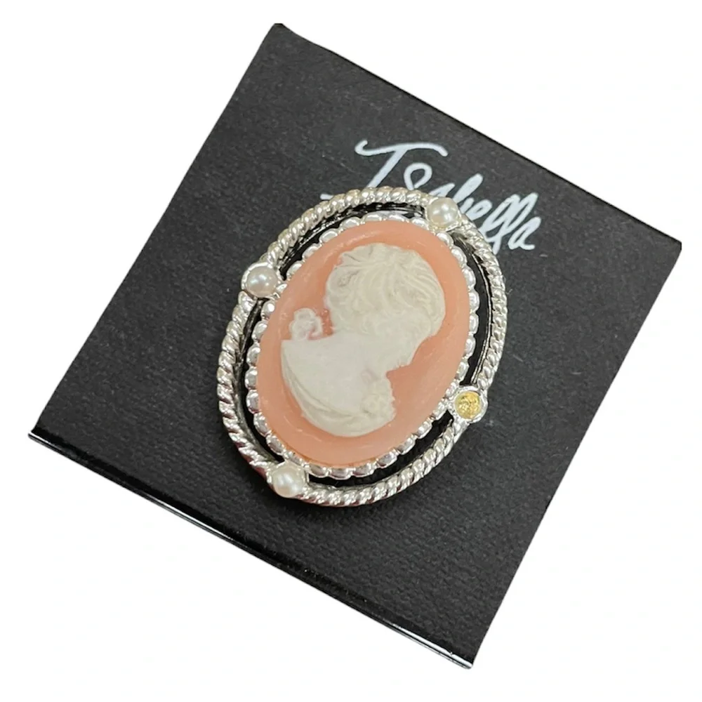 Vintage Cameo Pin Pink Pearl Silver Filigree Setting